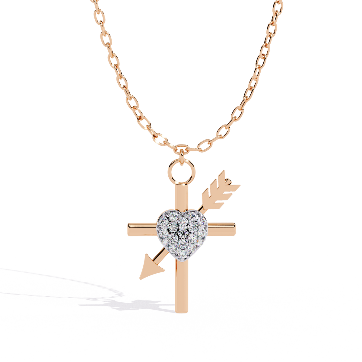 Silver Cross & Pavé Heart Arrow Necklace