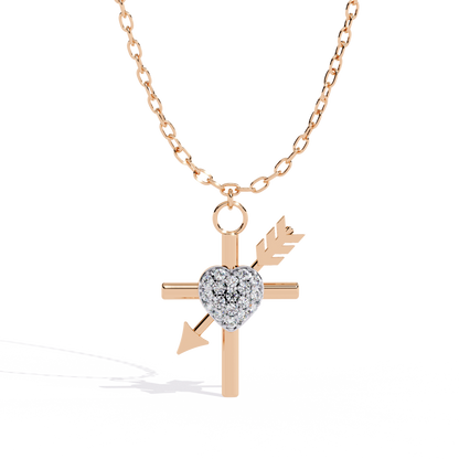 Silver Cross & Pavé Heart Arrow Necklace