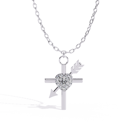 Silver Cross & Pavé Heart Arrow Necklace