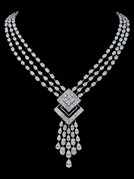 Exquisite Multi-Strand Diamond Drop Statement Necklace
