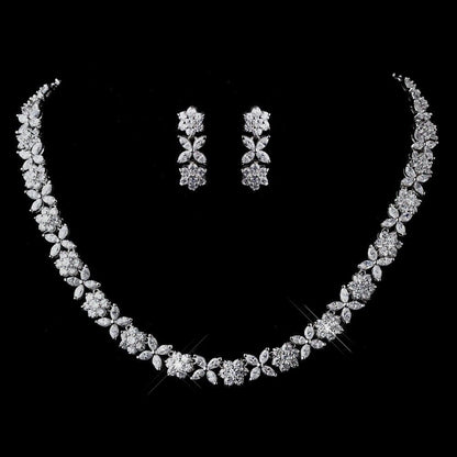 Elegant Floral Crystal Necklace & Earrings Bridal Jewelry Set
