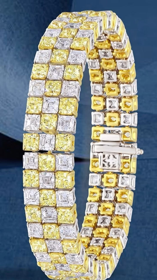 Luxury 3-Row Checkerboard Diamond Tennis Bracelet