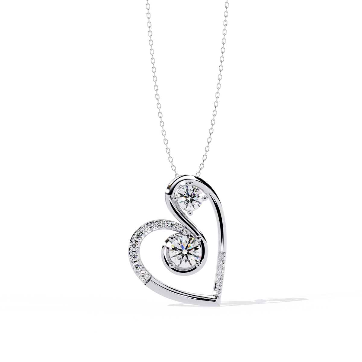 Two-Stone Diamond Swirl Heart Pendant