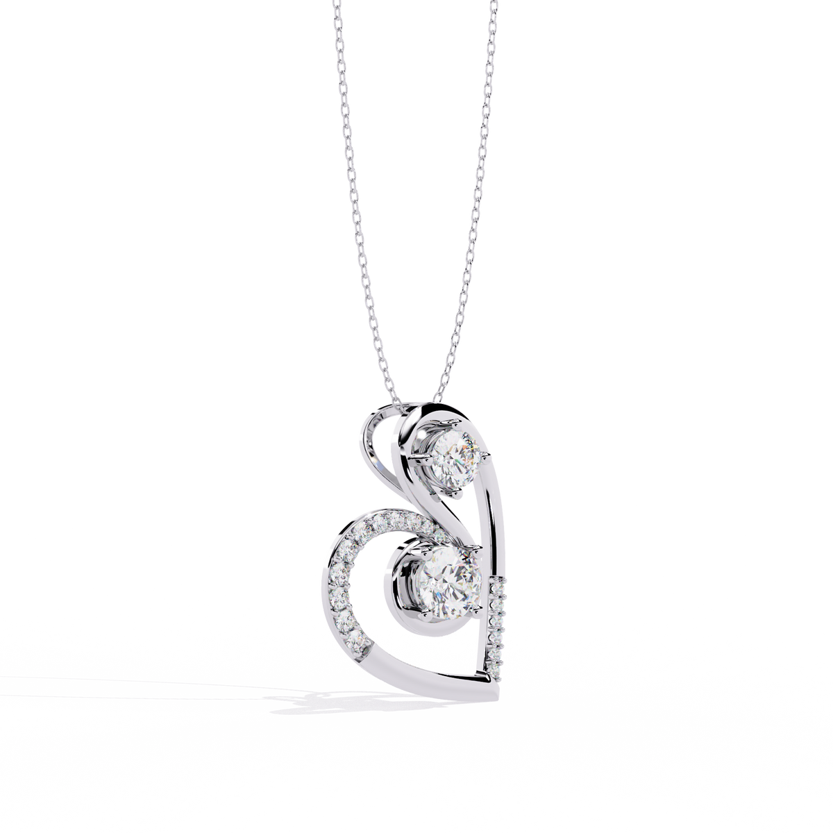 Two-Stone Diamond Swirl Heart Pendant