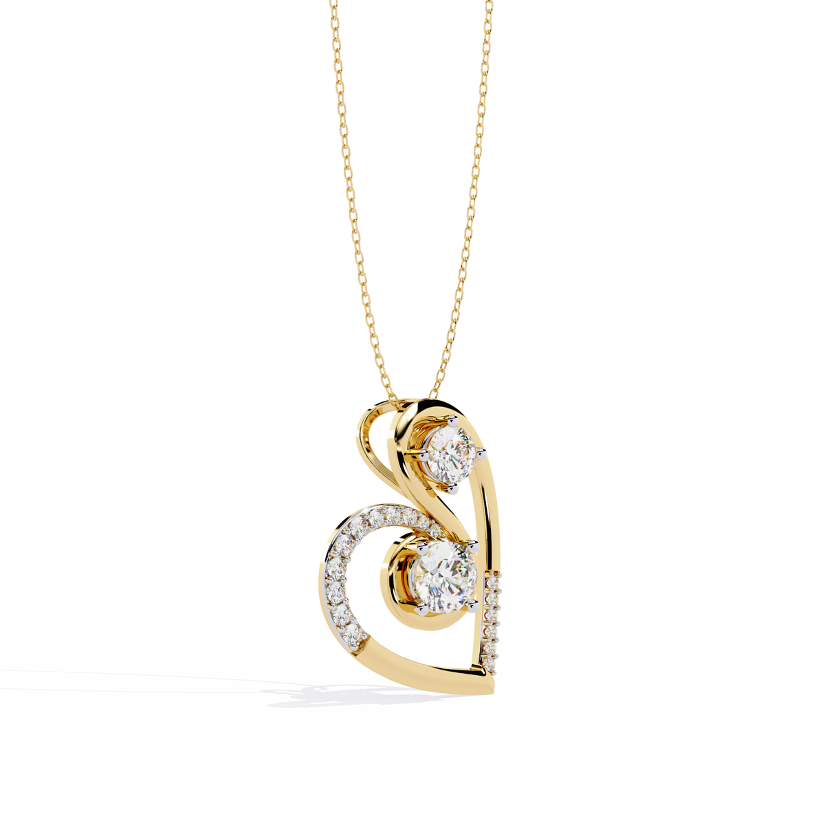 Two-Stone Diamond Swirl Heart Pendant