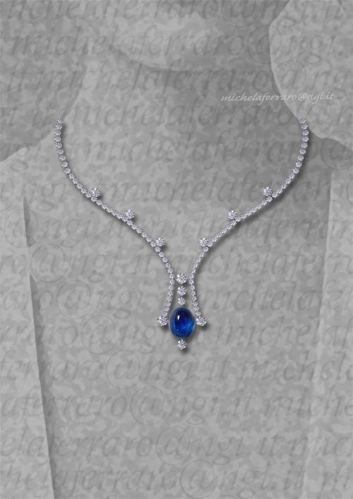 Elegant Cabochon Sapphire & Diamond Drop Necklace