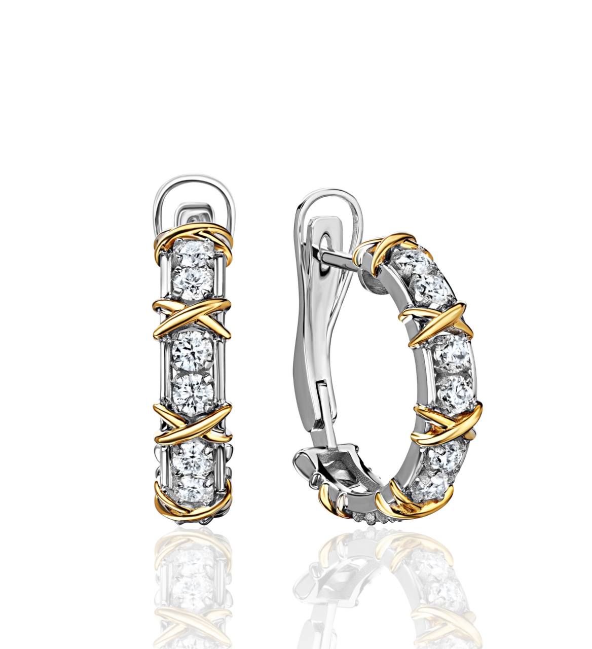 Two-Tone Diamond Hoop Earrings 92,5 Silver