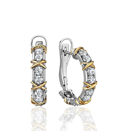 Two-Tone Diamond Hoop Earrings 92,5 Silver