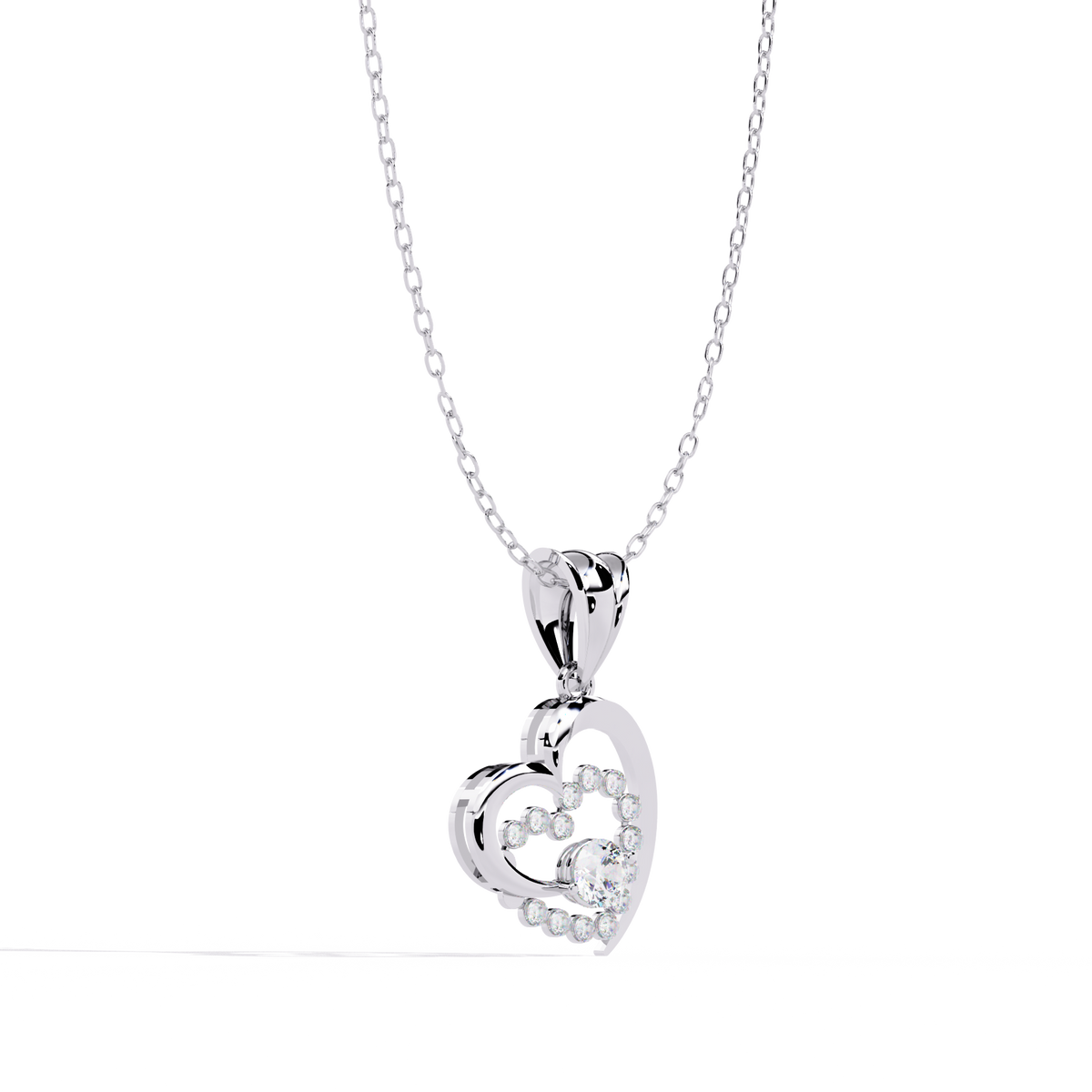 Elegant Double Heart Diamond Pendant