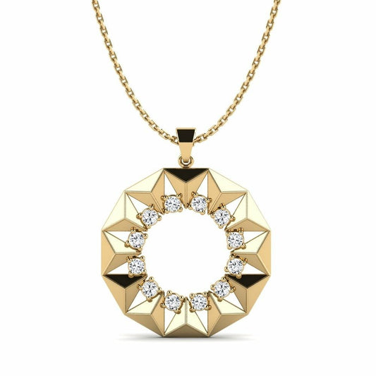 Geometric Sunburst Diamond Circle Pendant