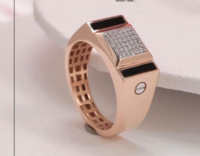 💎 Men’s Rose Gold Diamond & Black Enamel Signet Ring