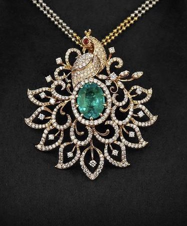 Exquisite Peacock Diamond & Emerald Pendant