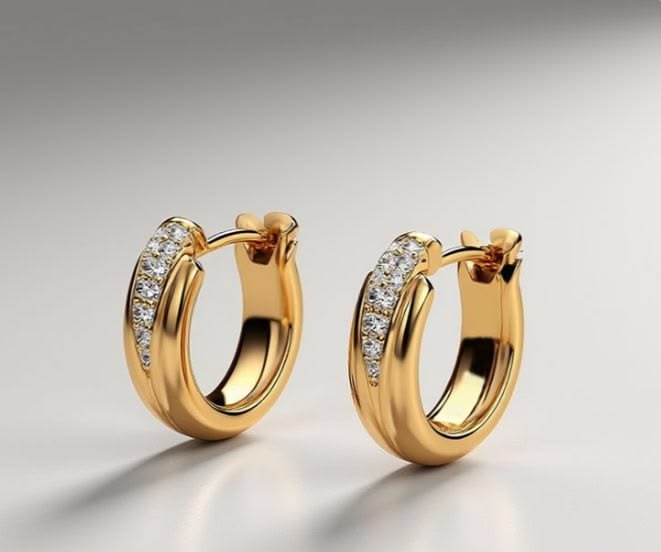 Ribbed Double-Row Pavé Diamond Hoops Earrings