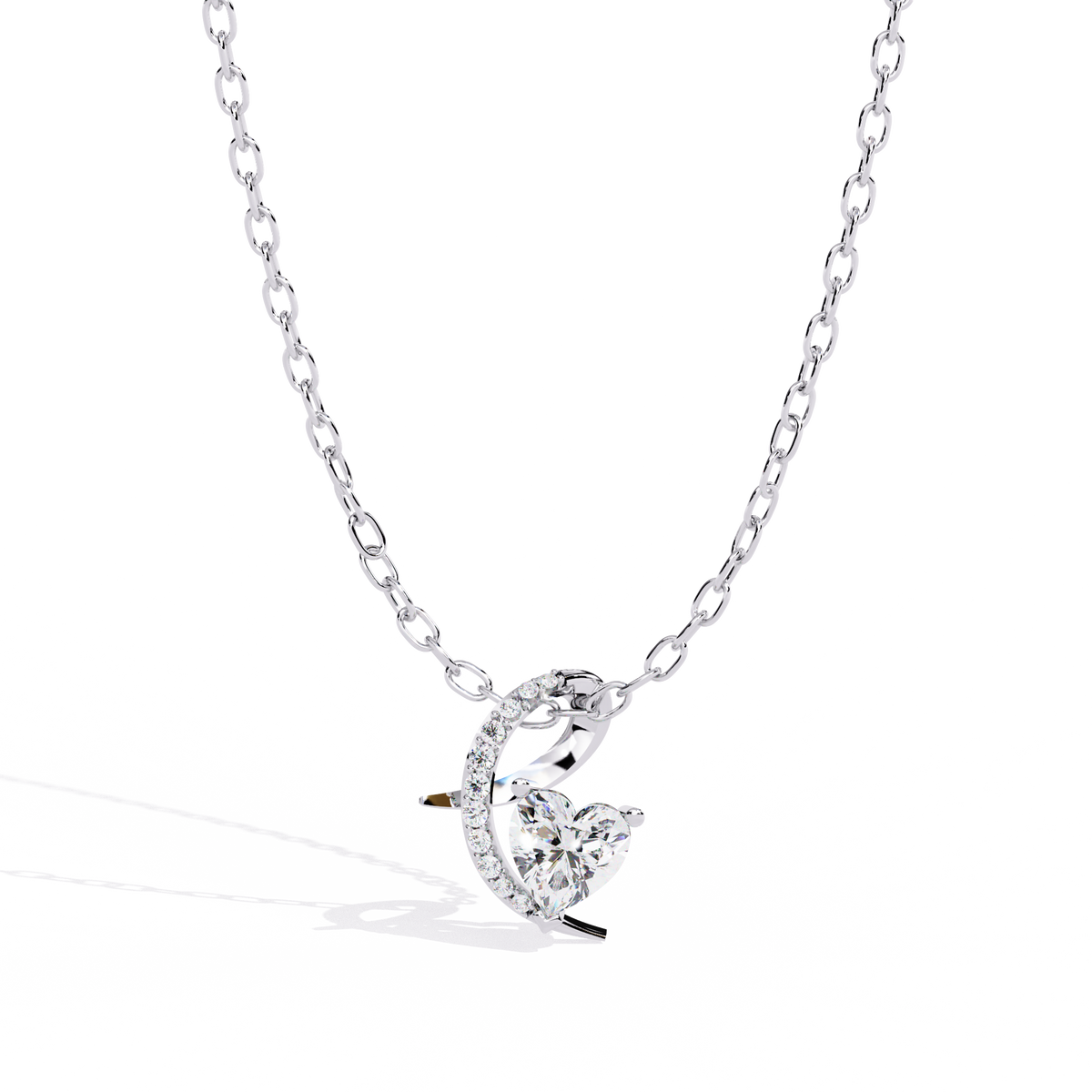 Sparkling Heart & Crescent Moon Diamond Necklace