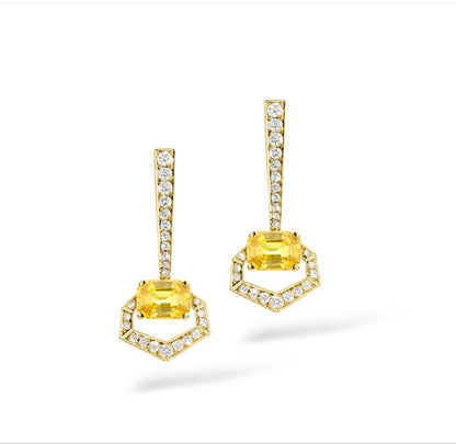 Art Deco-Inspired Yellow Sapphire & Diamond Drop Earrings