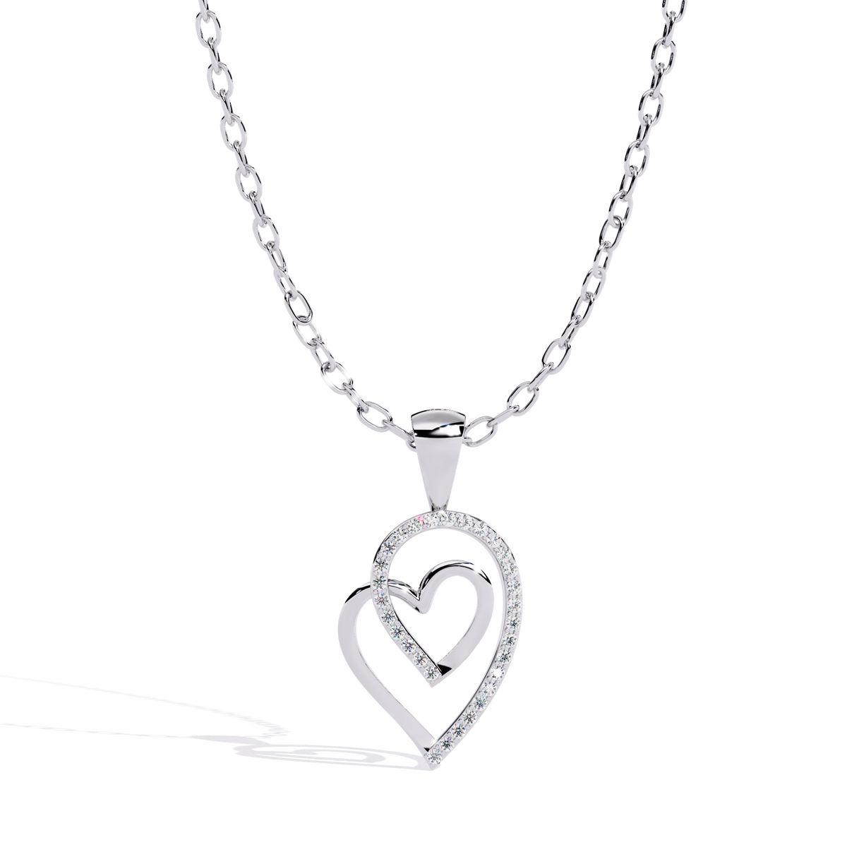 Silver & Diamond Double Heart Pendant