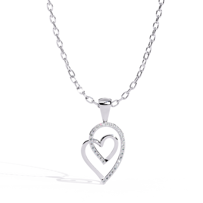 Silver & Diamond Double Heart Pendant
