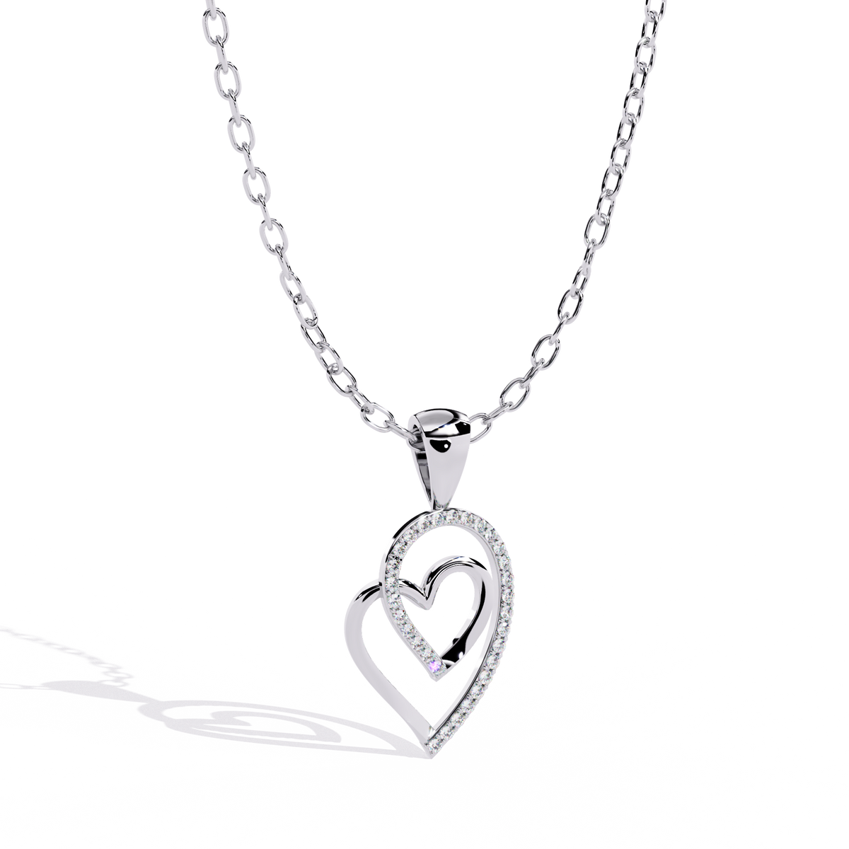 Silver & Diamond Double Heart Pendant