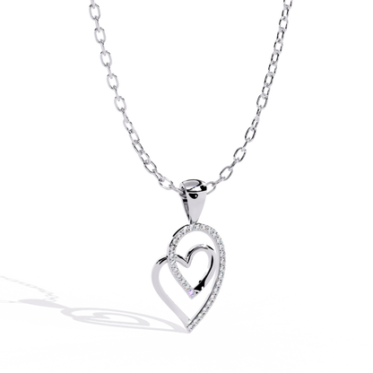 Silver & Diamond Double Heart Pendant
