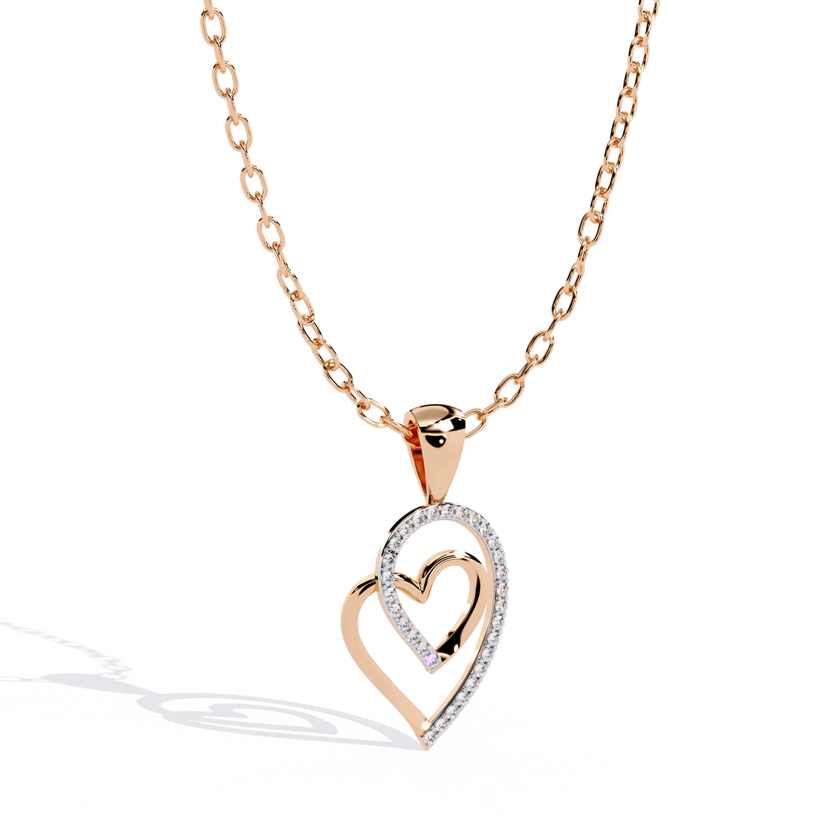 Silver & Diamond Double Heart Pendant