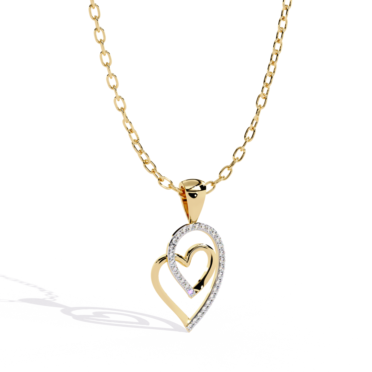 Silver & Diamond Double Heart Pendant