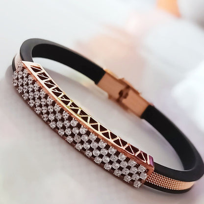 Elegance Rose Gold & Black Dual-Tone Diamond-Studded Kada Bracelet