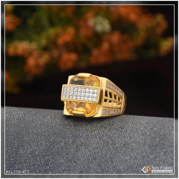 Men's Royal Gold-Plated Yellow Gemstone Signet Ring