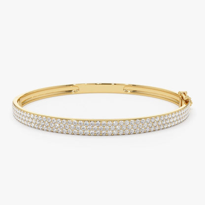 3-Row Pavé Diamond Bangle Bracelet in 18k Yellow Gold