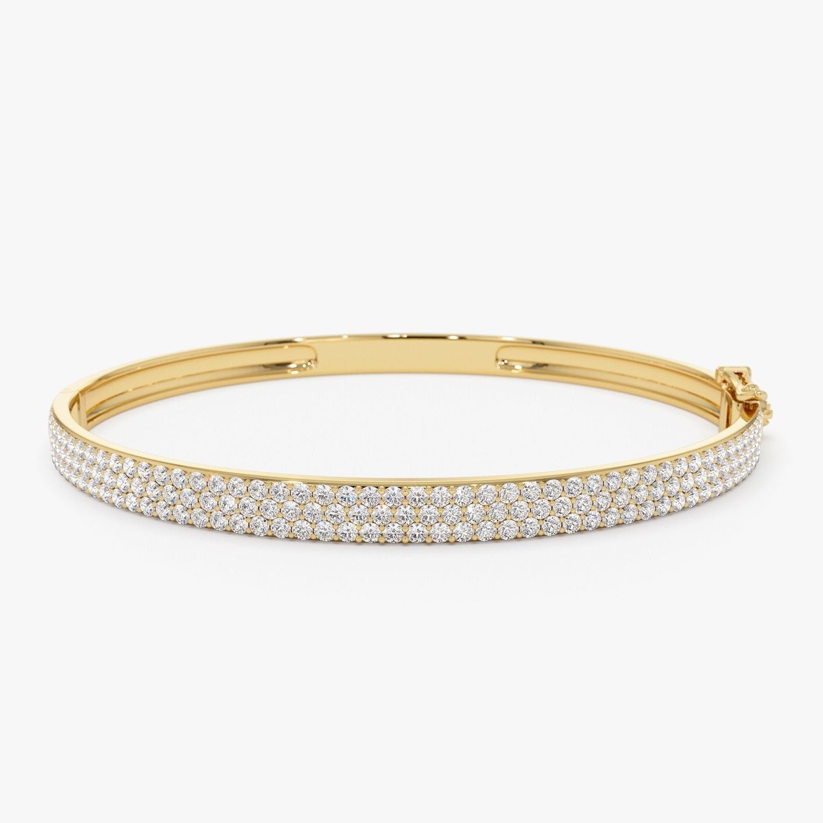 3-Row Pavé Diamond Bangle Bracelet in 18k Yellow Gold