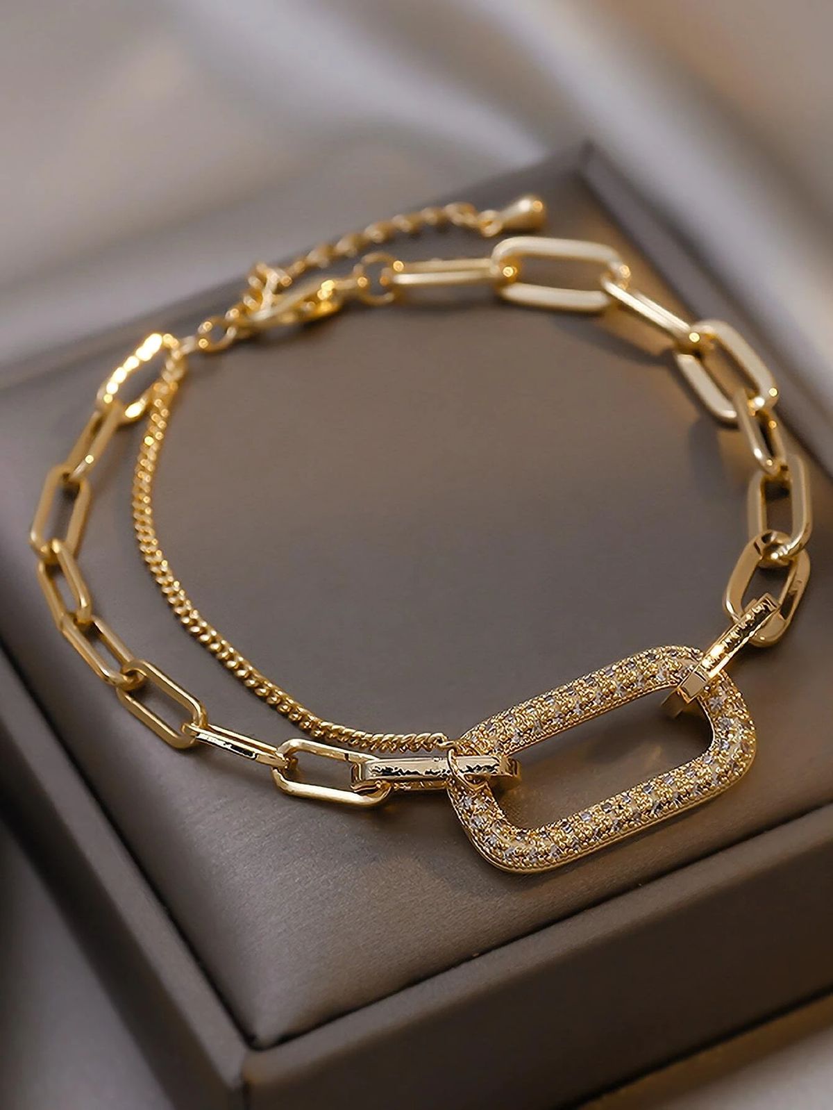 Chunky Paperclip and Delicate Chain Layered Bracelet