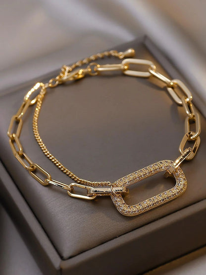 Chunky Paperclip and Delicate Chain Layered Bracelet