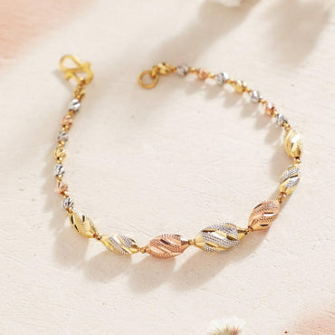 Tri-Tone Gold Diamond-Cut Bead Bracelet