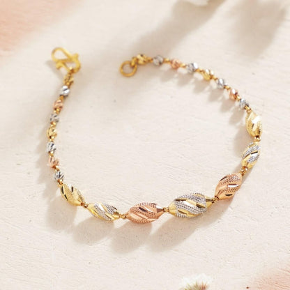 Tri-Tone Gold Diamond-Cut Bead Bracelet