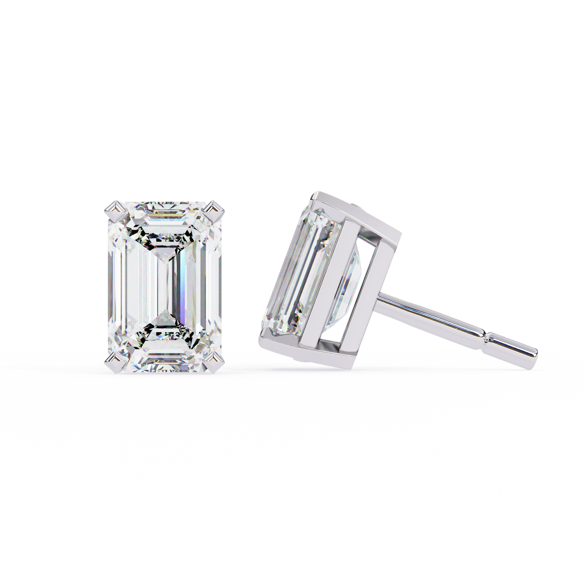 Emerald Cut Moissanite Studs