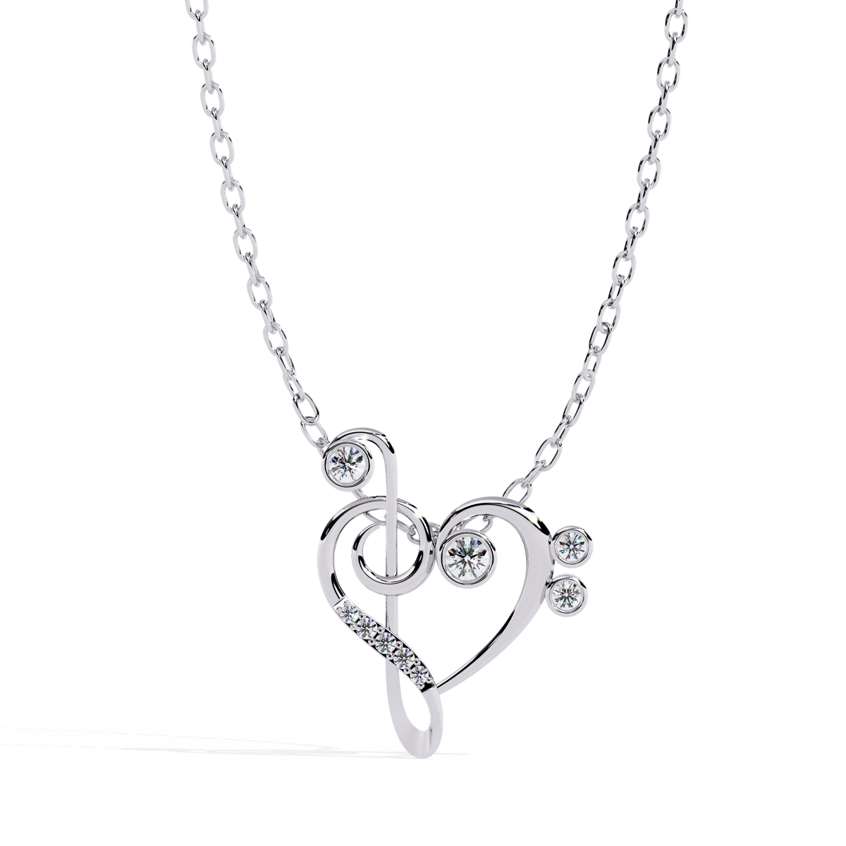 Silver Diamond Treble Clef & Bass Clef Heart Pendant
