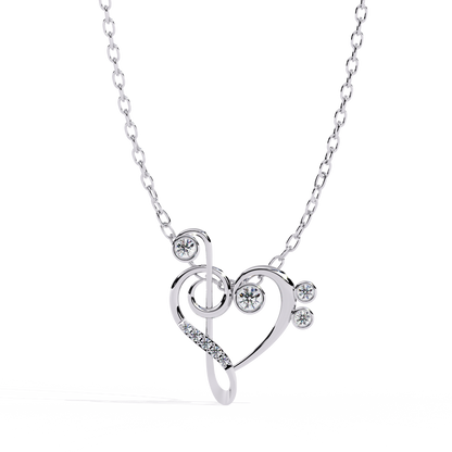 Silver Diamond Treble Clef & Bass Clef Heart Pendant