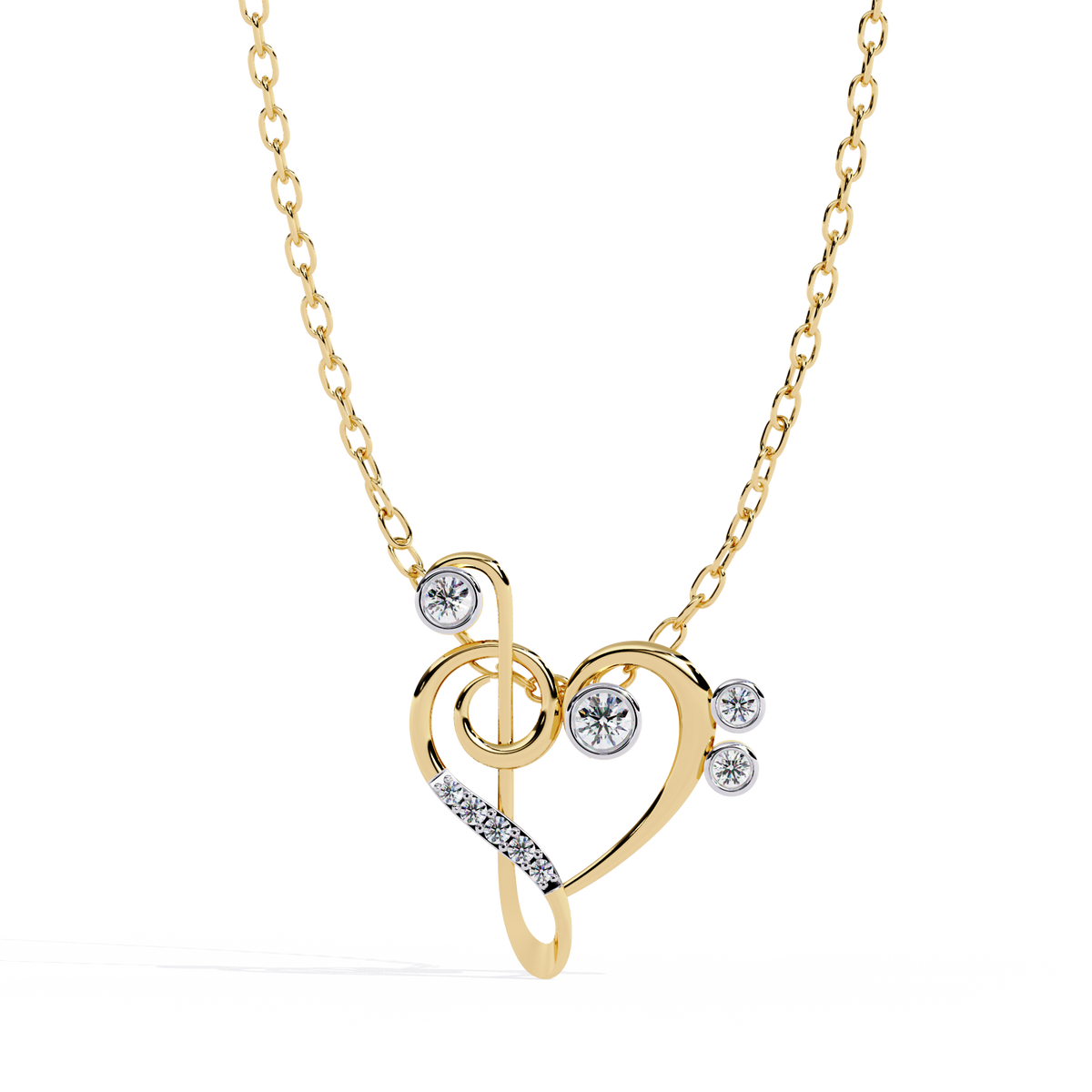 Silver Diamond Treble Clef & Bass Clef Heart Pendant