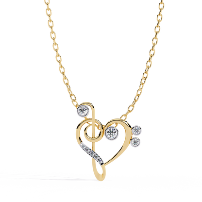 Silver Diamond Treble Clef & Bass Clef Heart Pendant