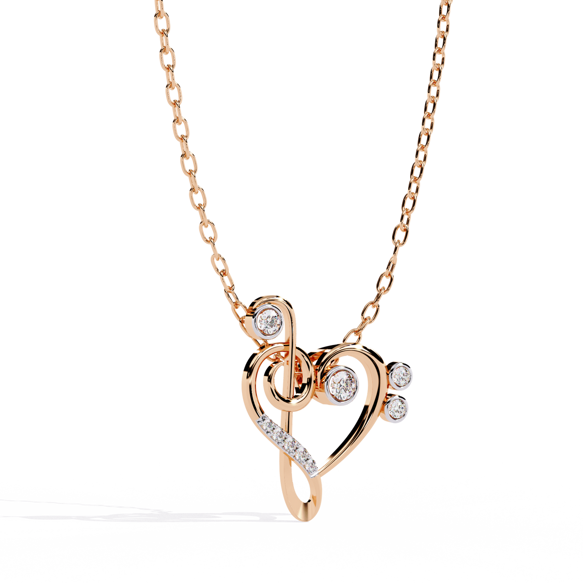 Silver Diamond Treble Clef & Bass Clef Heart Pendant