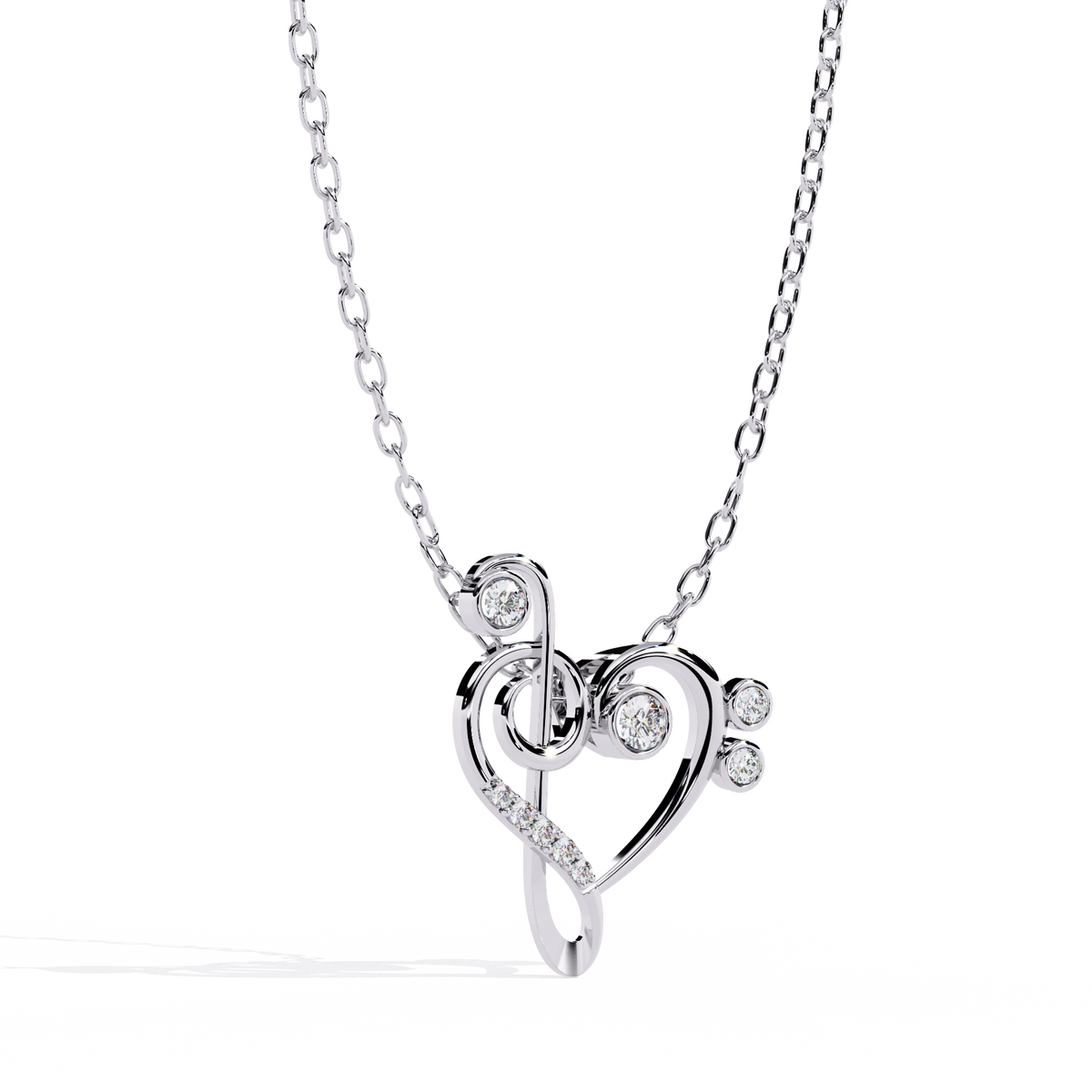 Silver Diamond Treble Clef & Bass Clef Heart Pendant