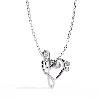 Silver Diamond Treble Clef & Bass Clef Heart Pendant