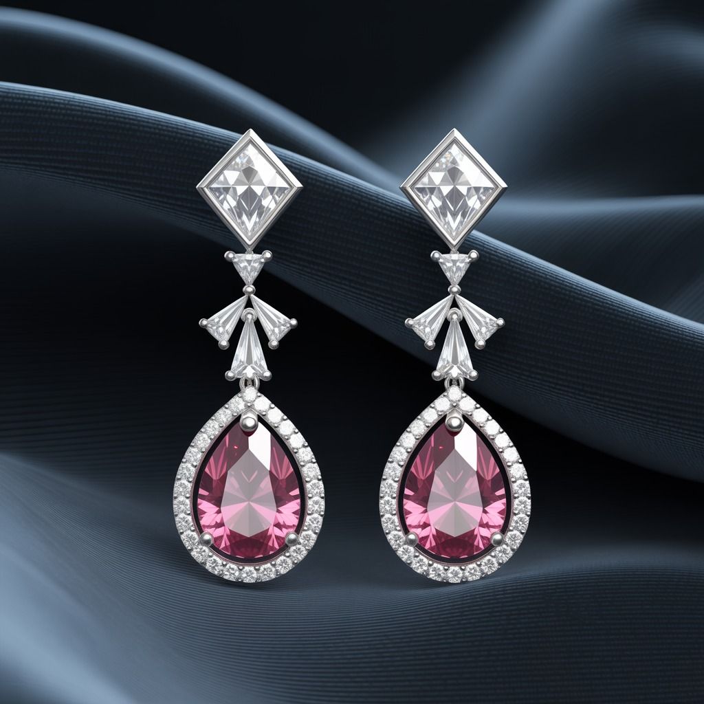 Exquisite Pink Tourmaline & Diamond Drop Earrings