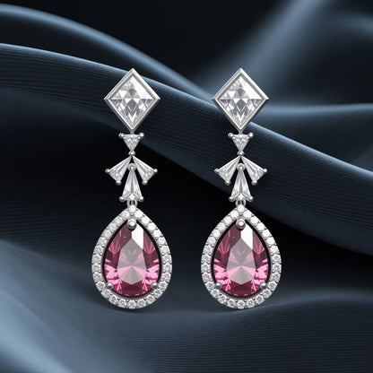 Exquisite Pink Tourmaline & Diamond Drop Earrings