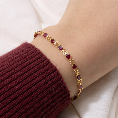 Elegant Oval Ruby Gold Link Bracelet