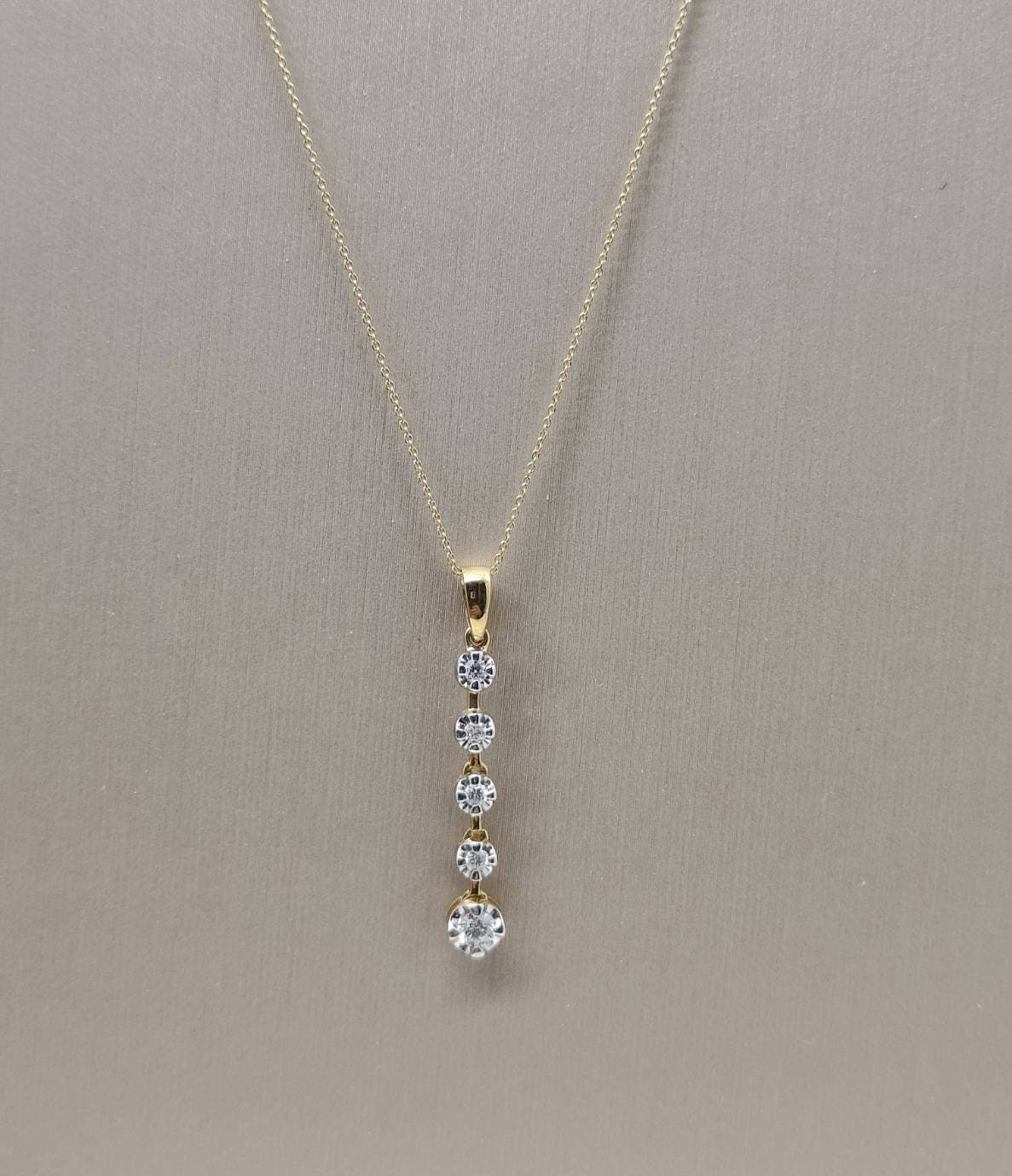 Vertical 5-Stone Diamond Drop Pendant Necklace
