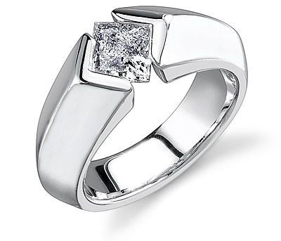Men's Solitaire Princess-Cut Diamond Tension-Set Ring