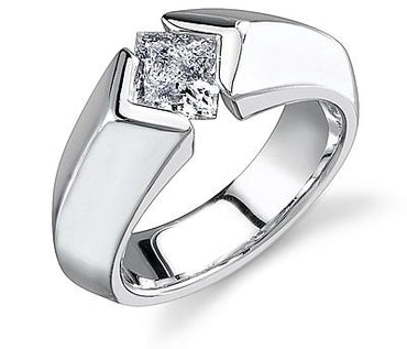 Men's Solitaire Princess-Cut Diamond Tension-Set Ring
