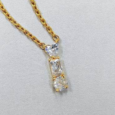 Three-Stone Geometric Drop Pendant Necklace