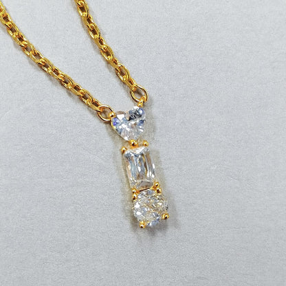 Three-Stone Geometric Drop Pendant Necklace
