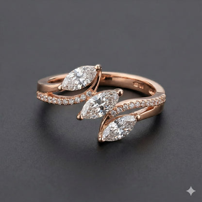 3-Stone Marquise Diamond Bypass Wave Ring